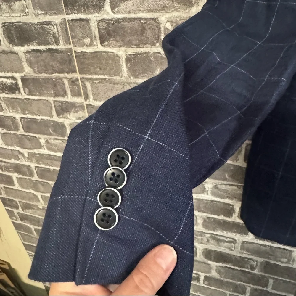 John Varvatos Bedford jacket blazer navy blue linen blend 2 button closure